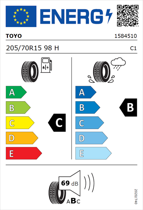 Tyre Label for Toyo PROXES CF2 205/70R15 98H